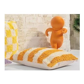 Porland Pop Stripe Hardal 45x45 cm Dokuma Yastık