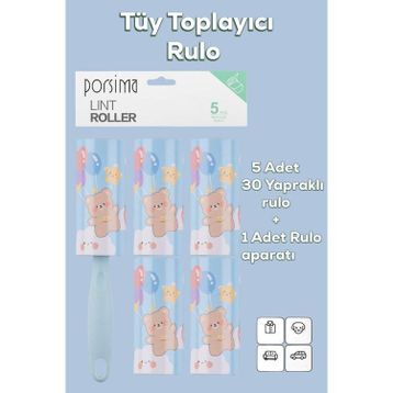 Porsima 3105 Kedi Köpek Tüy Toplayıcı Rulo 4 Adet Mavi Yedek Rulo