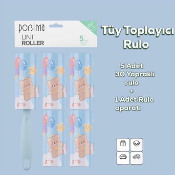 Porsima 3105 Kedi Köpek Tüy Toplayıcı Rulo 4 Adet Mavi Yedek Rulo