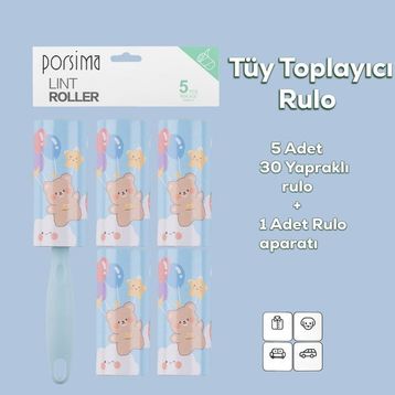Porsima 3105 Kedi Köpek Tüy Toplayıcı Rulo 4 Adet Mavi Yedek Rulo