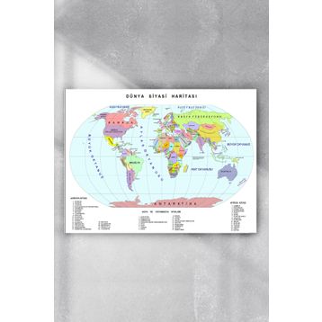 Postermanya Dünya Haritası Eğitim 90x130 cm Poster