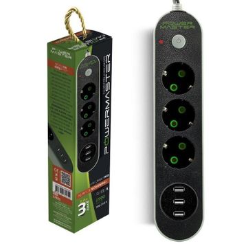 Powermaster 3 Usb Çıkış 3'lü Aşırı Yük Korumalı Priz