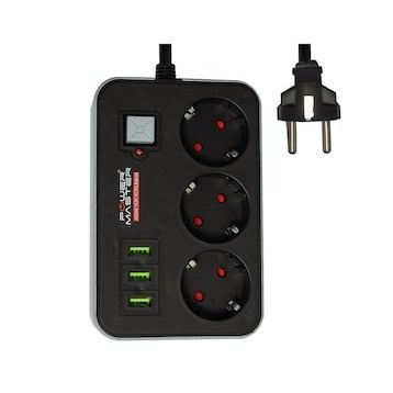 Powermaster 3 USB Çıkışlı 1.8 m Kablolu 3'lü Akım Korumalı Priz