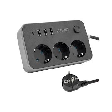 Powermaster 3 USB Çıkışlı 1.8 m Kablolu 3'lü Akım Korumalı Priz