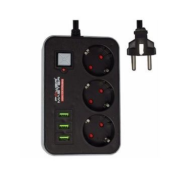 Powermaster 3 USB Çıkışlı 1.8 m Kablolu 3'lü Akım Korumalı Priz