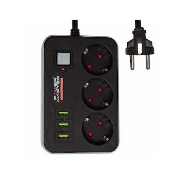 Powermaster 3 USB Çıkışlı 1.8 m Kablolu 3'lü Akım Korumalı Priz