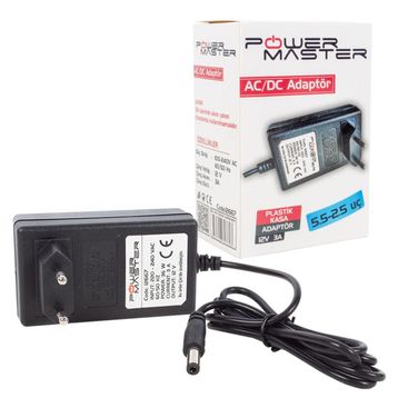 Powermaster Kespa PM-12667 5.5x2.5 UÇ 12 V 3 Amper Plastik Kasa Priz Tipi Adaptör
