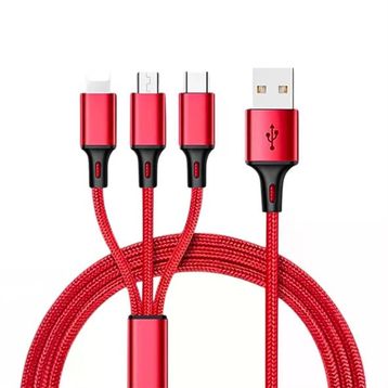 Powermaster Pm-26336 3 In 1 Kırmızı 1.2 mt Şarj Kablosu