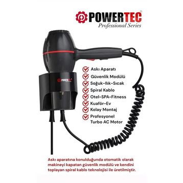 Powertec Tr-301 Askı Aparatlı Otel Tipi Profesyonel Saç Kurutma Fön Makinesi