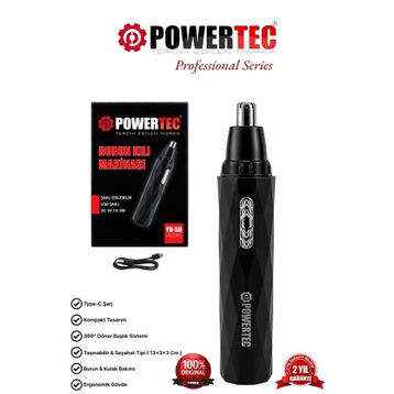Powertec TR-50 Type-C Şarjlı Kulak Burun Tüy Kesme Makinesi