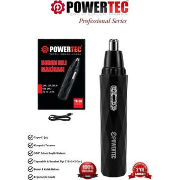 Powertec TR-50 Type-C Şarjlı Kulak Burun Tüy Kesme Makinesi