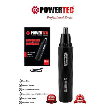 Powertec TR-50 Type-C Şarjlı Kulak Burun Tüy Kesme Makinesi