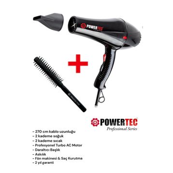 Powertec TR-901 Saç Kurutma Makinesi + Berber Fön Fırçası