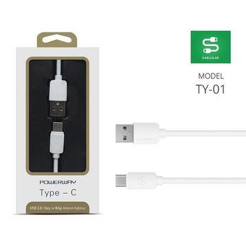 Powerway TY-01 Beyaz USB 2.0 Type-C Şarj-Data Aktarım Kablosu