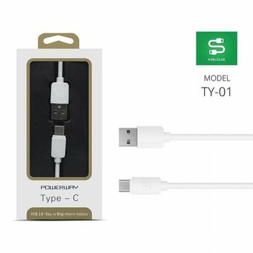 Powerway TY-01 Beyaz USB 2.0 Type-C Şarj-Data Aktarım Kablosu