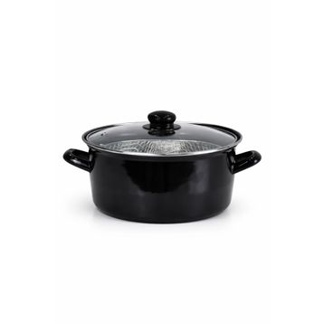 PR Home Emaye Cam Kapaklı 24 cm Siyah Kızartma Tenceresi