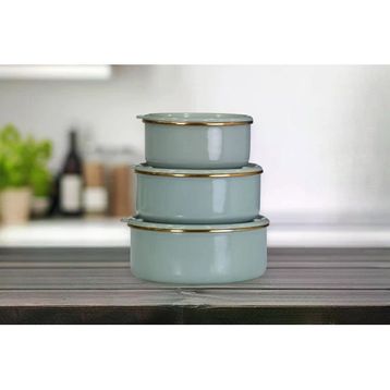 PR Home Soft Green Emaye 3'lü Saklama Seti