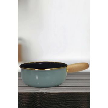 PR Home Soft Green Emaye Ahşap Saplı 16 cm Haşlama ve Sos Tavası