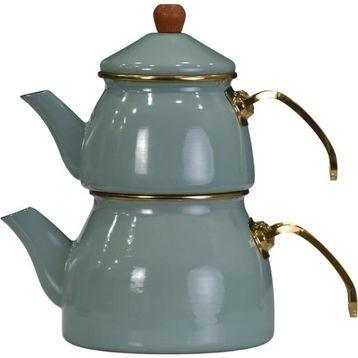 PR Home Soft Green Gold Model Emaye Çaydanlık