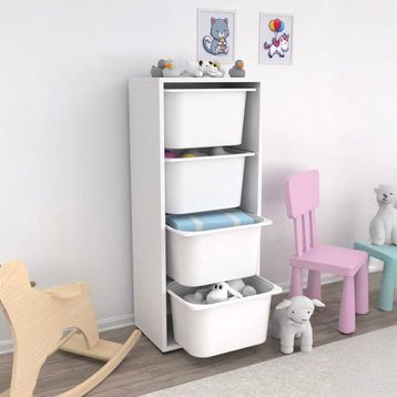Pratico 109x30x45.5 cm Beyaz 4 Derin Sepetli Çok Amaçlı Oyuncak Dolabı