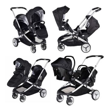 Prego 2072 İbiza Siyah İkiz Bebek Arabası
