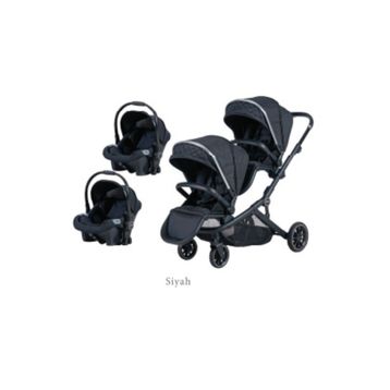 Prego 2223 Ibiza Siyah Plus Bebek Travel Sistem İkiz Bebek Arabası