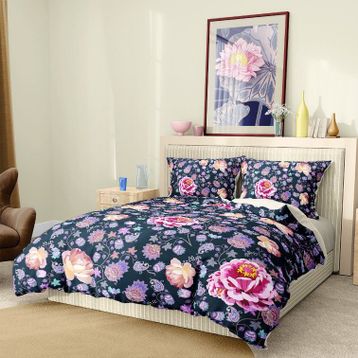 Premium Luxury 3D Pamuk Saten Purple Paisley Çift Kişilik Nevresim Takımı