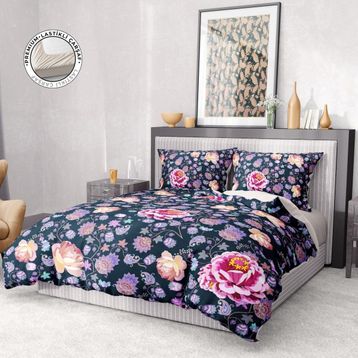 Premium Luxury 3D Pamuk Saten Purple Paisley Çift Kişilik Nevresim Takımı