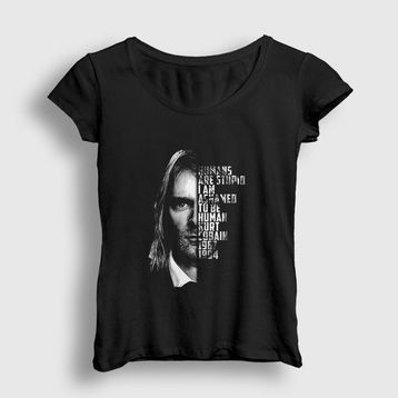 Presmono Ashamed Nirvana Kurt Cobain Siyah Kadın T-Shirt