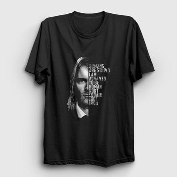 Presmono Ashamed Nirvana Kurt Cobain Siyah Kadın T-Shirt