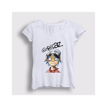 Presmono Beyaz 2D Gorillaz Kadın T-Shirt