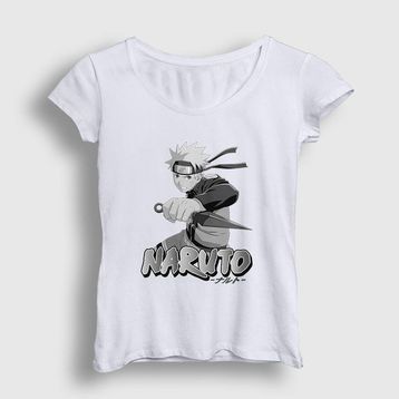Presmono Beyaz Kunai Anime Naruto Kadın T-Shirt