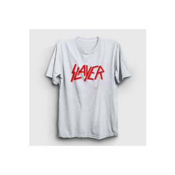 Presmono Beyaz Solo Logo Slayer Unisex T-Shirt