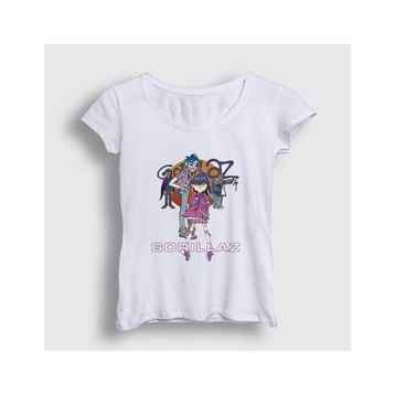 Presmono Beyaz Sun Gorillaz Kadın T-shirt