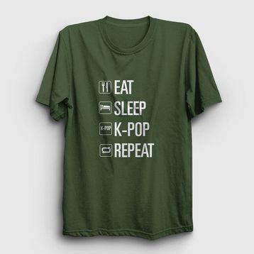 Presmono Eat Sleep Repeat K-Pop Haki Unisex T-Shirt