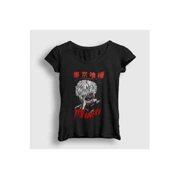 Presmono Siyah Ken Kaneki Anime Tokyo Ghoul Kadın T-shirt