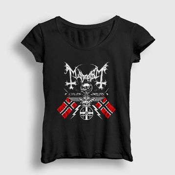 Presmono Siyah Norway Mayhem Kadın T-Shirt