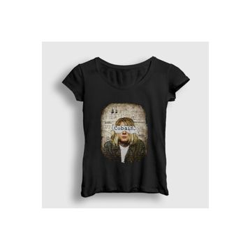 Presmono Siyah Paper Nirvana Kurt Cobain Kadın T-shirt