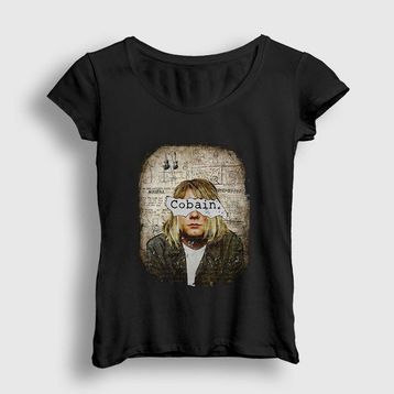 Presmono Siyah Paper Nirvana Kurt Cobain Kadın T-shirt