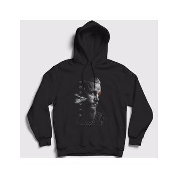 Presmono Siyah Ragnar V2 Vikings Kapüşonlu Unisex Sweatshirt