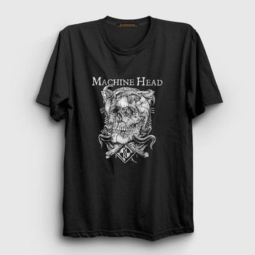 Presmono Siyah Skull Machine Head Kadın T-Shirt