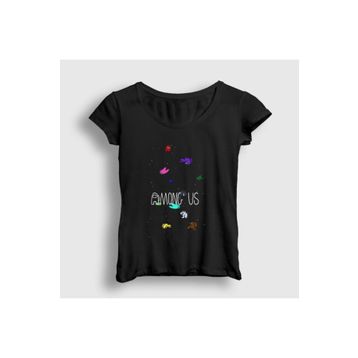 Presmono Siyah Space Among Us Kadın T-shirt