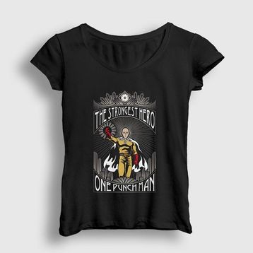 Presmono Siyah Strongest Anime One Punch Man Kadın TShirt