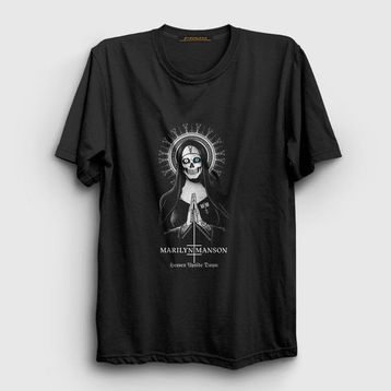 Presmono Siyah Upside Down Marilyn Manson Kadın T-Shirt