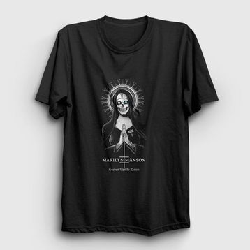 Presmono Siyah Upside Down Marilyn Manson Kadın T-Shirt