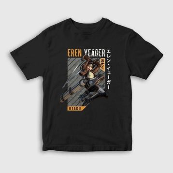 Presmono Unisex Çocuk Eren Fan Anime Attack On Titan Siyah T-Shirt