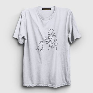 Presmono Unisex Dog And Coffee Köpek Beyaz Kolsuz T-Shirt