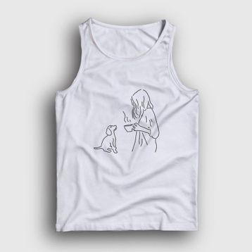 Presmono Unisex Dog And Coffee Köpek Beyaz Kolsuz T-Shirt