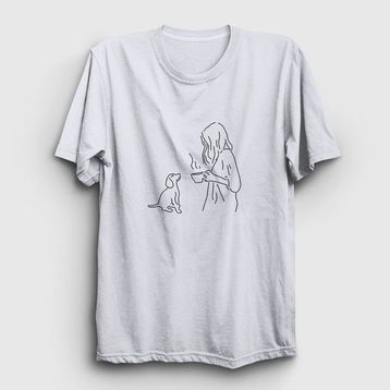 Presmono Unisex Dog And Coffee Köpek Beyaz Kolsuz T-Shirt