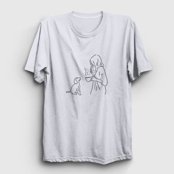 Presmono Unisex Dog And Coffee Köpek Beyaz Kolsuz T-Shirt